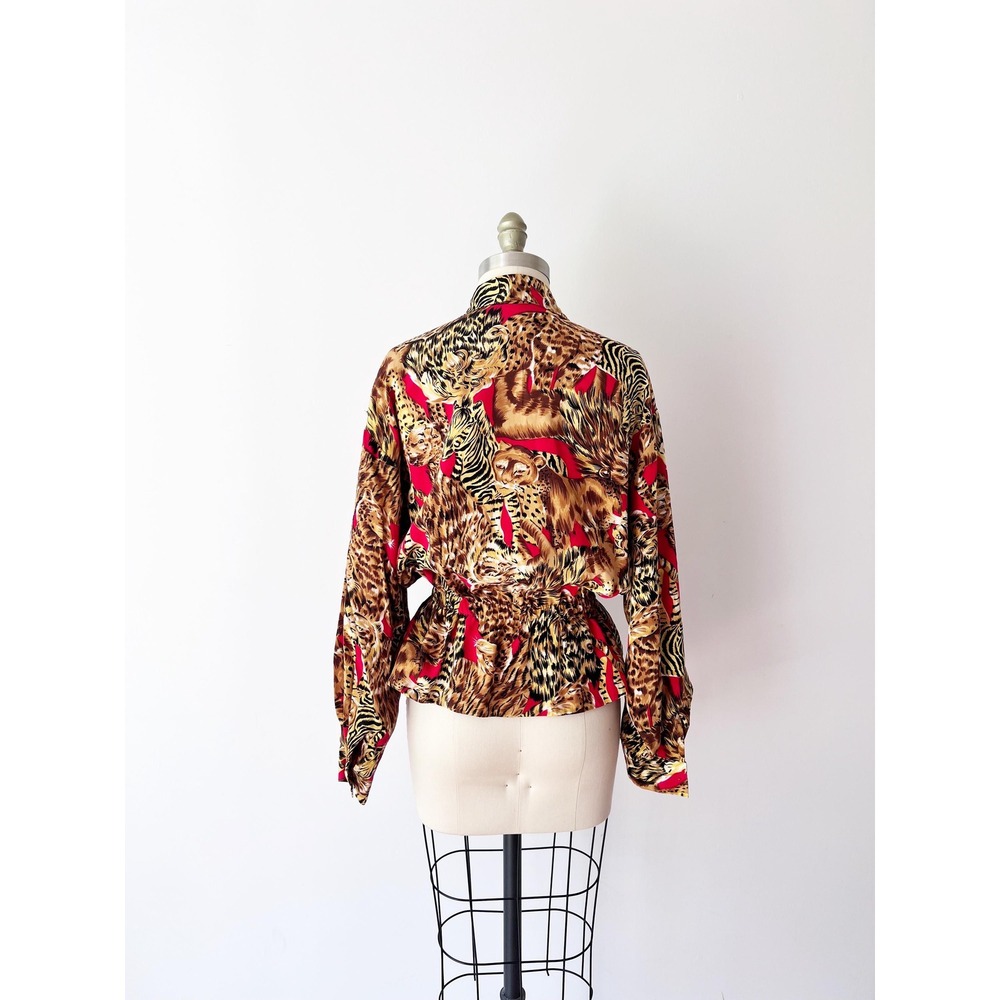 Vintage 90s Animal Print Jacket Silk Tiger Funky Streetwear Mob Wife Small - Picture 5 of 10